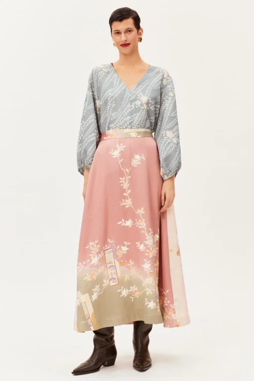 One-of-a-kind Vintage Kimono Long Skirt With Tucks